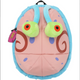 Children's backpack designed like a cartoon character with large eyes and a pink face.