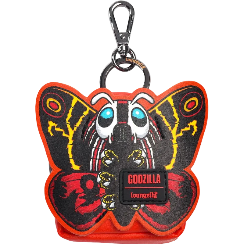 Butterfly-shaped keychain with Godzilla design on a white background