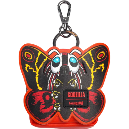 Butterfly-shaped keychain with Godzilla design on a white background