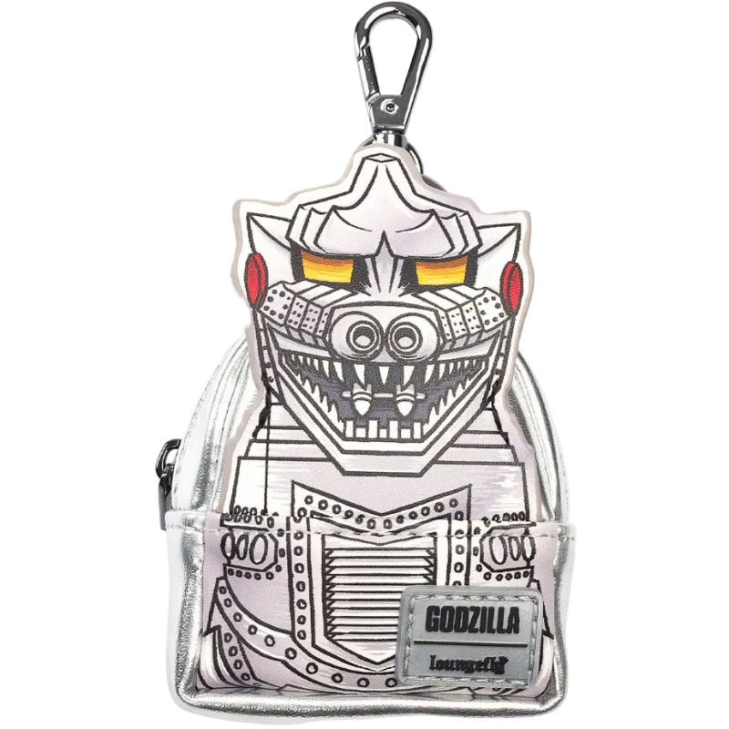 Clear pouch with Godzilla design and carabiner on a white background
