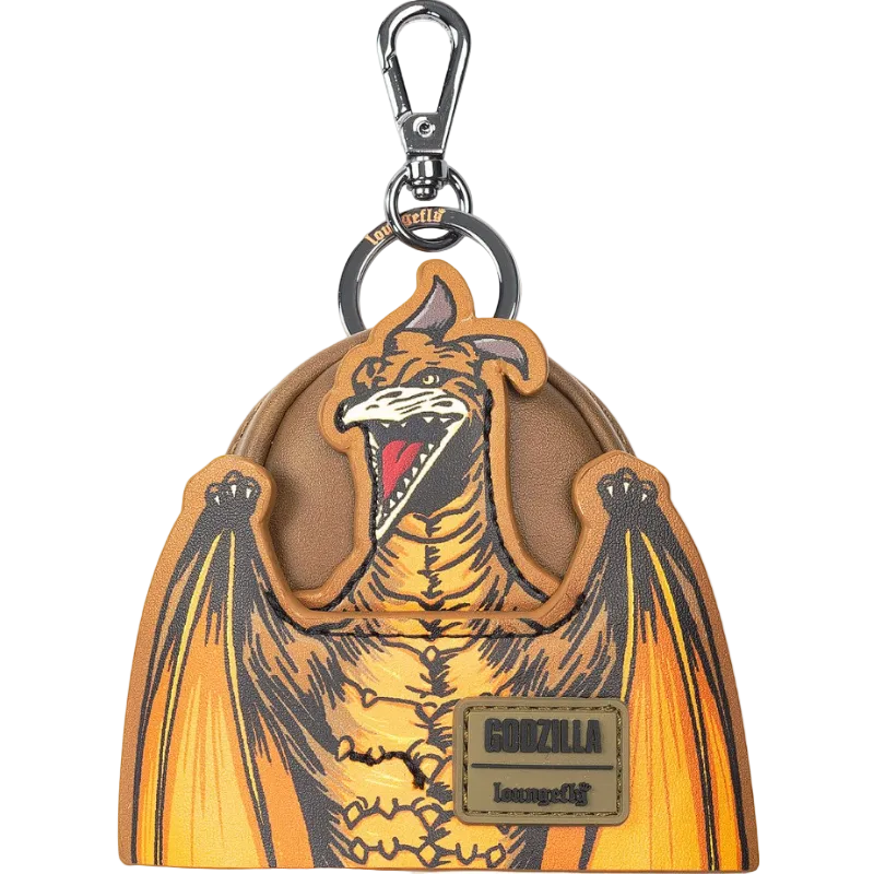 Keychain with a dragon design and 'Godzilla' branding on a white background