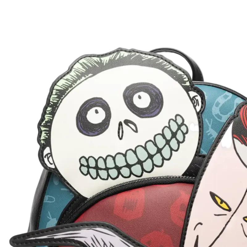 Cartoon character with a skeleton face on a white background