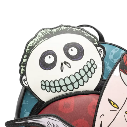 Cartoon character with a skeleton face on a white background