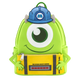 Green backpack with cartoon character design on a white background
