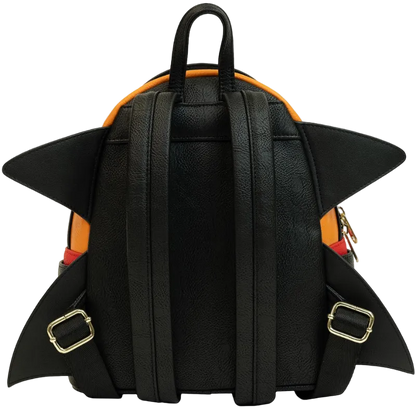 Black shark-shaped backpack with orange accents on a white background