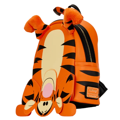 Backpack designed like a tiger with orange, black, and white colors on a white background