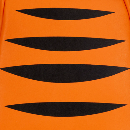 Close-up of orange fabric with black wavy patterns