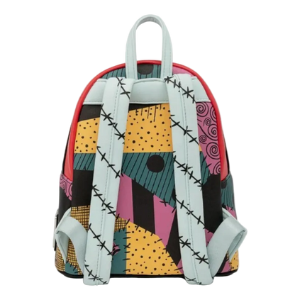 Colorful geometric patterned backpack on a white background