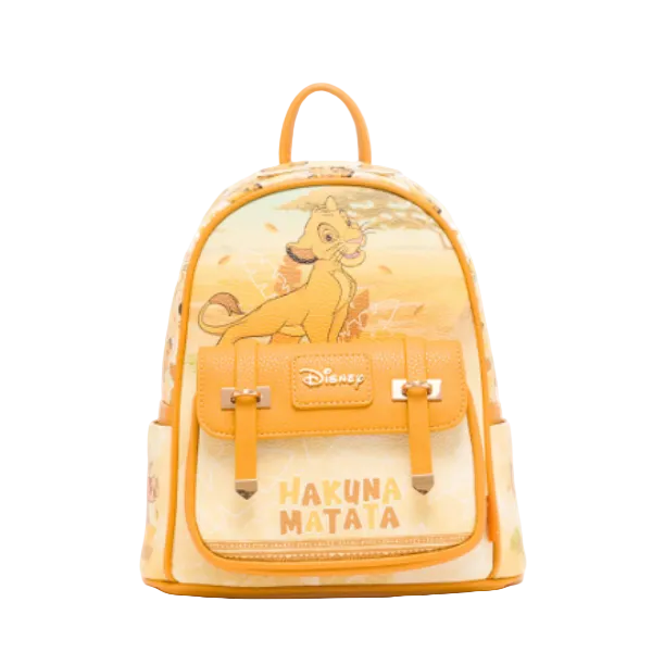 Backpack with Disney character design and 'Hakuna Matata' text on a white background