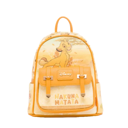 Backpack with Disney character design and 'Hakuna Matata' text on a white background