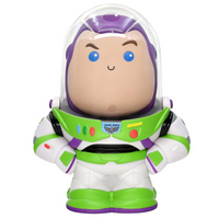 Toy figure of Buzz Lightyear from Toy Story on a white background