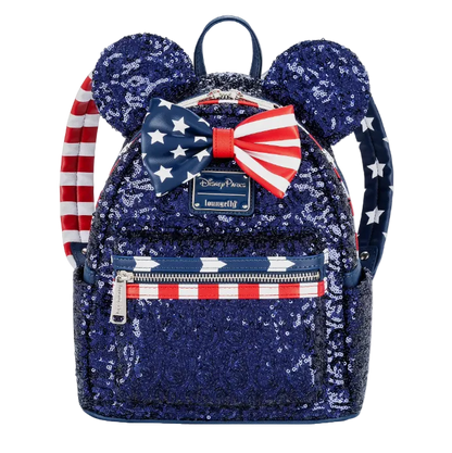 Disney Parks Minnie Mouse Sequined Stars and Stripes Backpack Loungefly