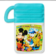 A turquoise blue faux leather card holder wallet featuring a white border and a colorful graphic print of Disney characters Mickey Mouse, Donald Duck, Pluto, and Goofy on the front pocket.