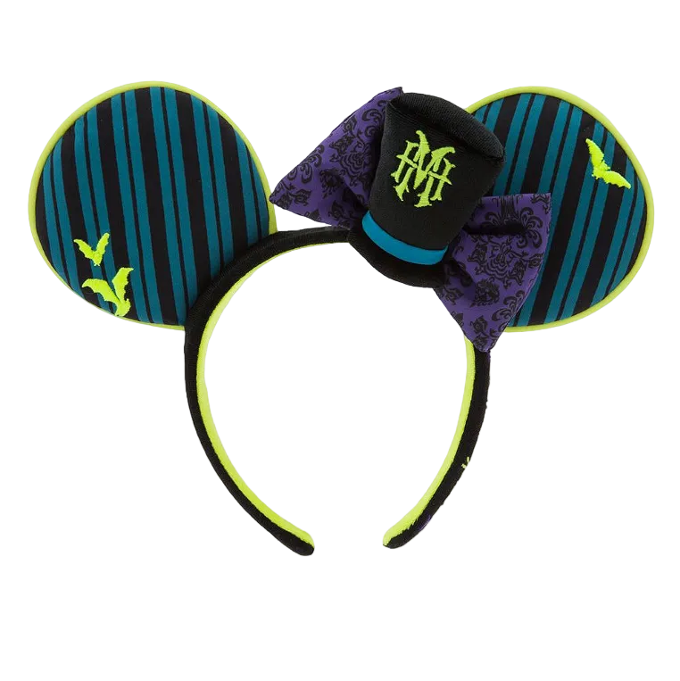 The Haunted Mansion Wallpaper Ear Headband with HM Crest Bow