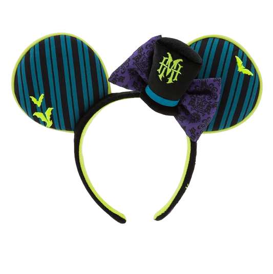 The Haunted Mansion Wallpaper Ear Headband with HM Crest Bow