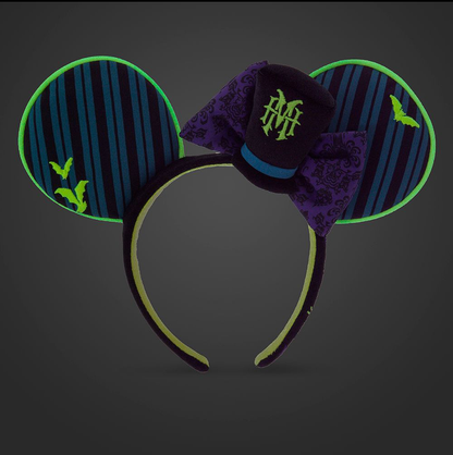 The Haunted Mansion Wallpaper Ear Headband with HM Crest Bow