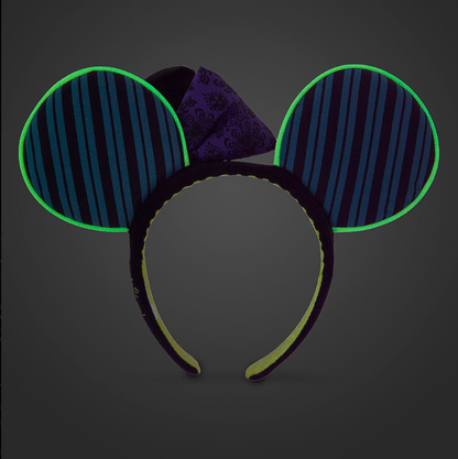 The Haunted Mansion Wallpaper Ear Headband with HM Crest Bow