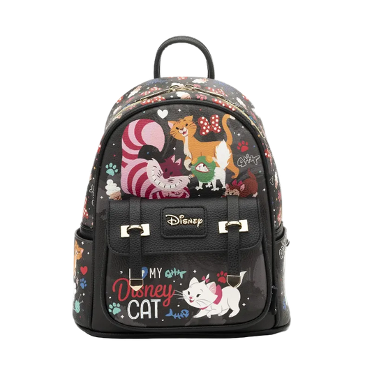 Backpack with Disney cat-themed design on a white background