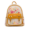 Backpack with cartoon character and floral design on a white background