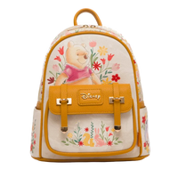 Backpack with cartoon character and floral design on a white background