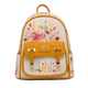 Backpack with cartoon character and floral design on a white background