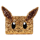 Gold sequin pouch shaped like a cartoon character with large ears on a white background
