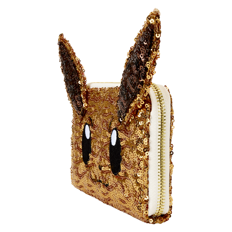 Gold sequin clutch with rabbit ears on a white background