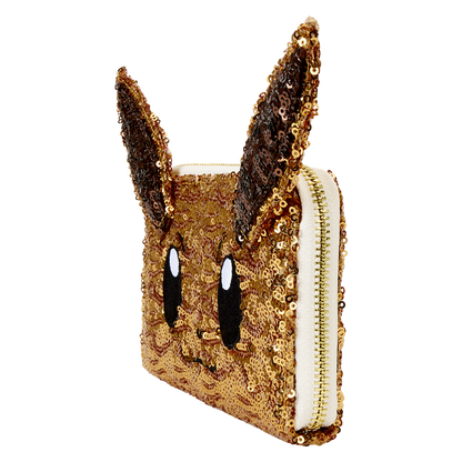 Gold sequin clutch with rabbit ears on a white background
