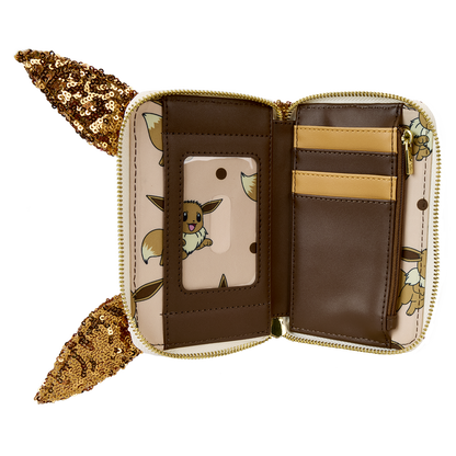 Open wallet with gold interior and decorative elements on a white background