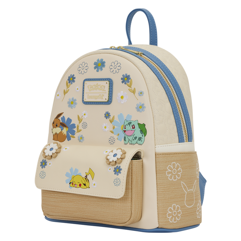 Loungefly Pokemon Floral Mini Backpack - Pikachu, Eevee & Bulbasaur