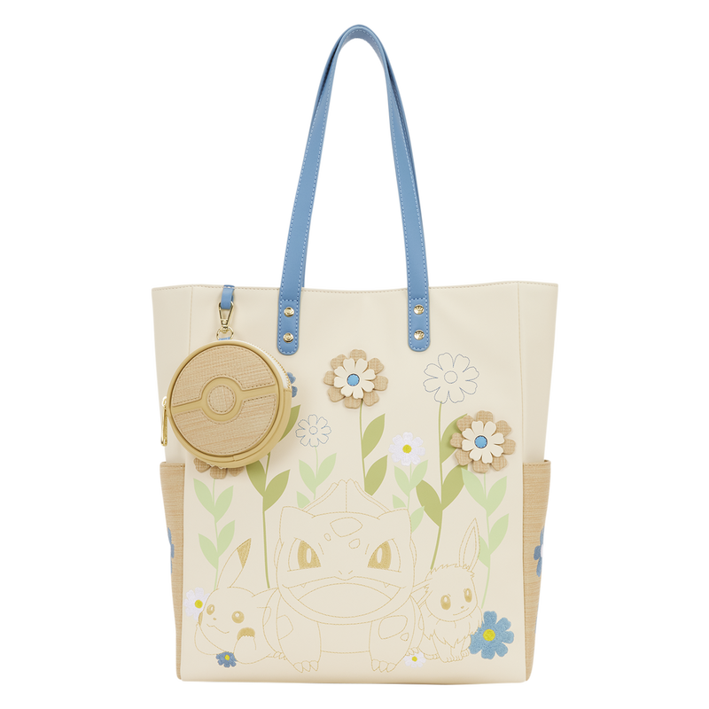 Loungefly Pokemon Floral Tote Bag with Poke Ball Coin Bag - Pikachu & Eevee
