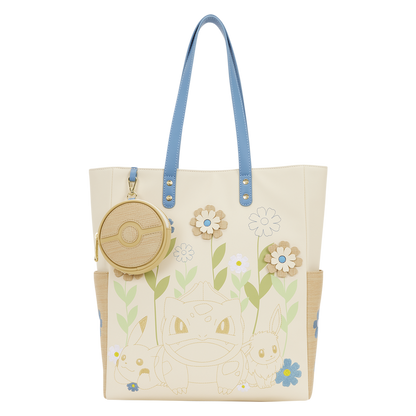 Loungefly Pokemon Floral Tote Bag with Poke Ball Coin Bag - Pikachu & Eevee