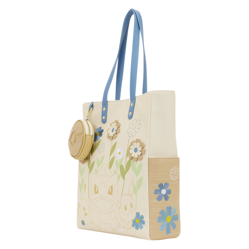 Loungefly Pokemon Floral Tote Bag with Poke Ball Coin Bag - Pikachu & Eevee