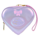 Heart-shaped pouch with 'Polly Pocket' branding and a pink bow on a white background