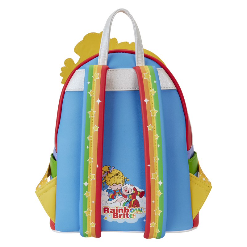 Colorful backpack with Rainbow Brite design on a white background
