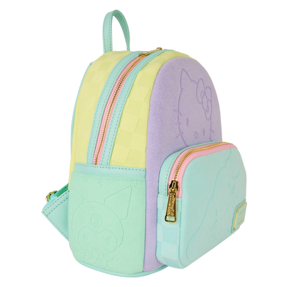 Pastel-colored backpack with a character design on a white background