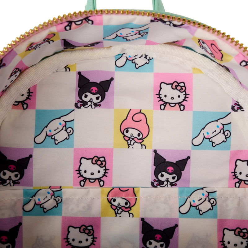 Cartoon character patterned bag with a checkered design