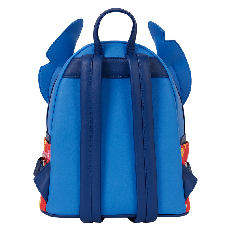 Blue backpack with dragon ears and tail on a white background