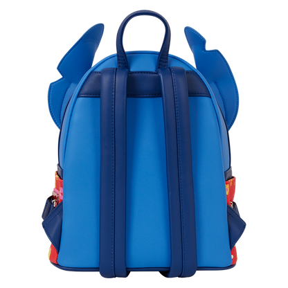 Blue backpack with dragon ears and tail on a white background