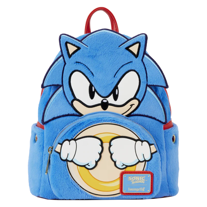 Blue backpack with Sonic the Hedgehog design on a white background