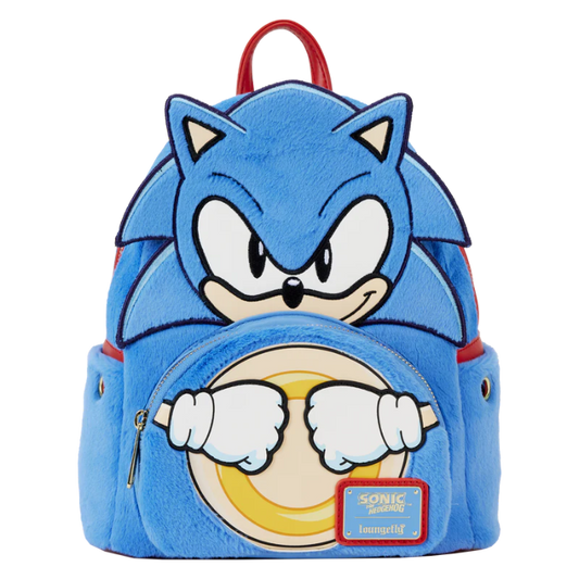 Blue backpack with Sonic the Hedgehog design on a white background
