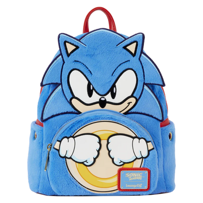 Blue backpack with Sonic the Hedgehog design on a white background