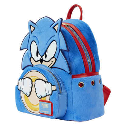 Blue backpack with Sonic the Hedgehog design on a white background