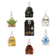 Collection of Star Wars character keychains on a white background