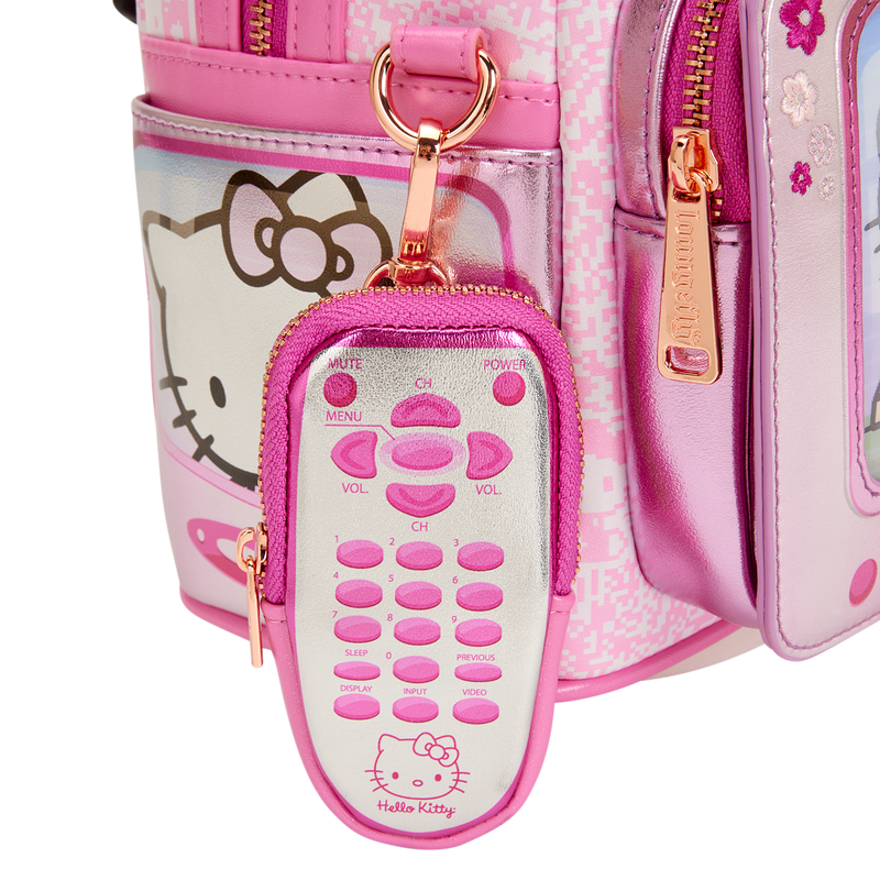 Pink remote control case with Hello Kitty design on a white background