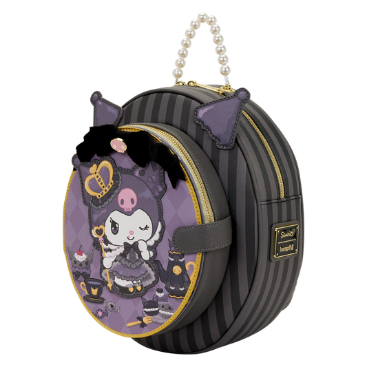 Circular handbag with cartoon character design on a white background