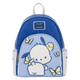 Backpack with cartoon character and butterfly design on a white background