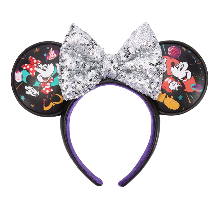 Mickey & Minnie Silver Sequin Bow Ear Headband