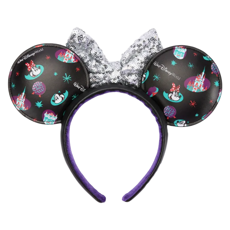 Mickey & Minnie Silver Sequin Bow Ear Headband