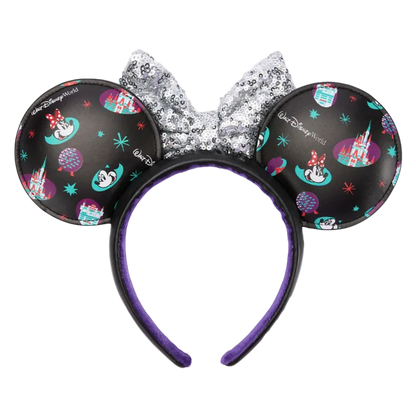 Mickey & Minnie Silver Sequin Bow Ear Headband